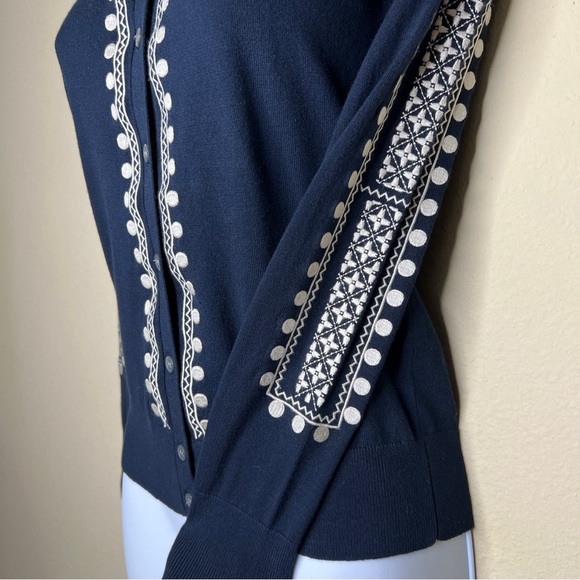 J CREW Navy Blue Jackie Embroidered Eyelet Cardigan Sweater - J1260 - Picture 8 of 13